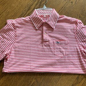 Vineyard Vines boys XL striped polo. Coral/pink and white striped.